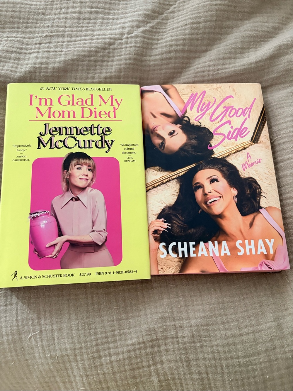 2 hardcover BOOKS I'm Glad My Mom Died and my good side-